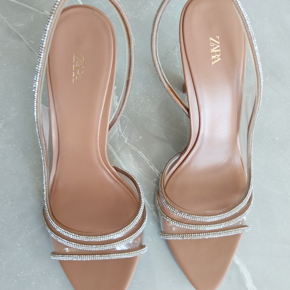 Zara Brown Rhinestone Strap Heels - Picture 2 of 6